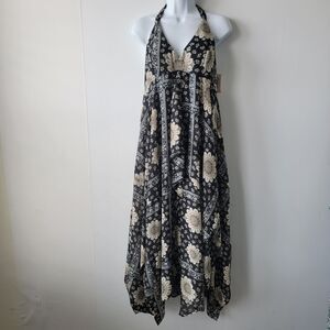 Dressbarn women dress sz 12 Halter neck Babydoll Whimsigoth Scarf Hem Y2K floral